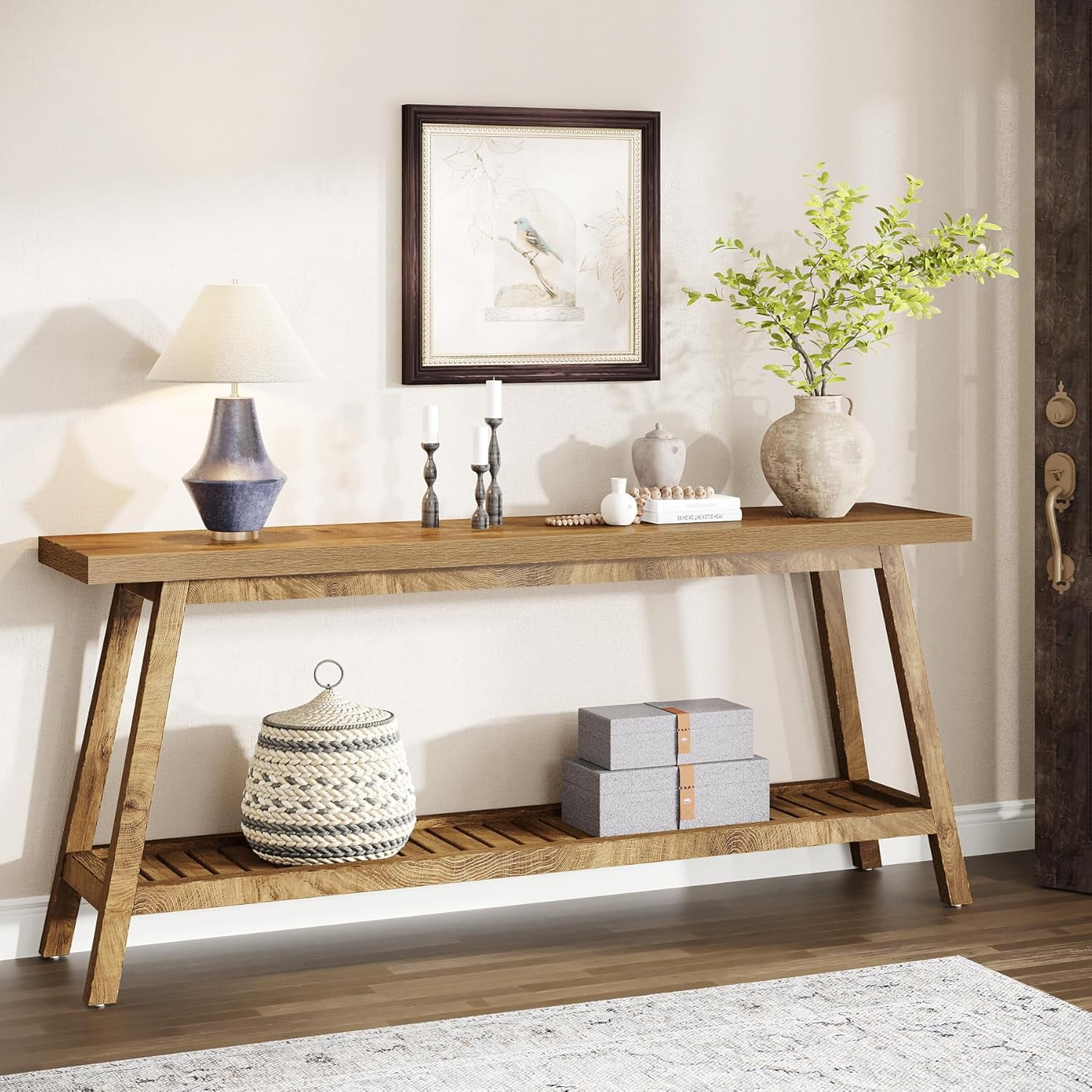 70.9-Inch Rustic Brown Wooden Console Table with Storage