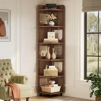 Tribesigns 71-Inch Corner Shelf, 6-Tier Tall Corner Bookshelf, Narrow Corner Bookcase with Square Rack, Brown
