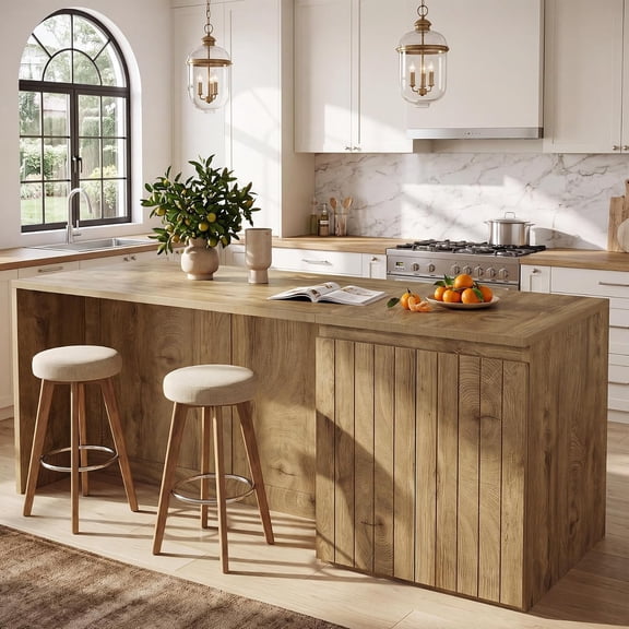 Tribesigns 71 Inch Stationery Kitchen Island, 35.4" Counter Height Bar Table with Double Door Storage Cabinet