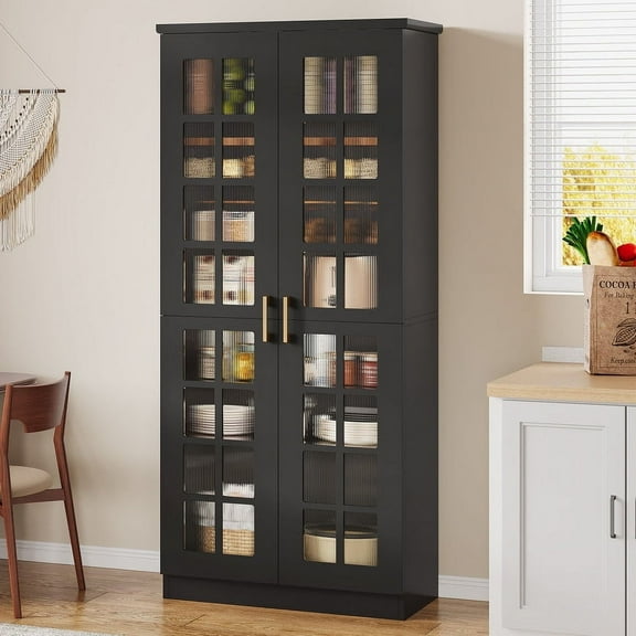Tribesigns  Modern  8 Tier Storage Cabinet with Adjustable Shelves, 71 Inch Tall  Kitchen Pantry with Doors for Living Room,Kitchen, Black