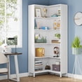 thumbnail image 1 of Tribesigns 71" L-Shaped Bookcase, 6-Tier Corner Bookshelf, Industrial Storage Display Rack, White, 1 of 7