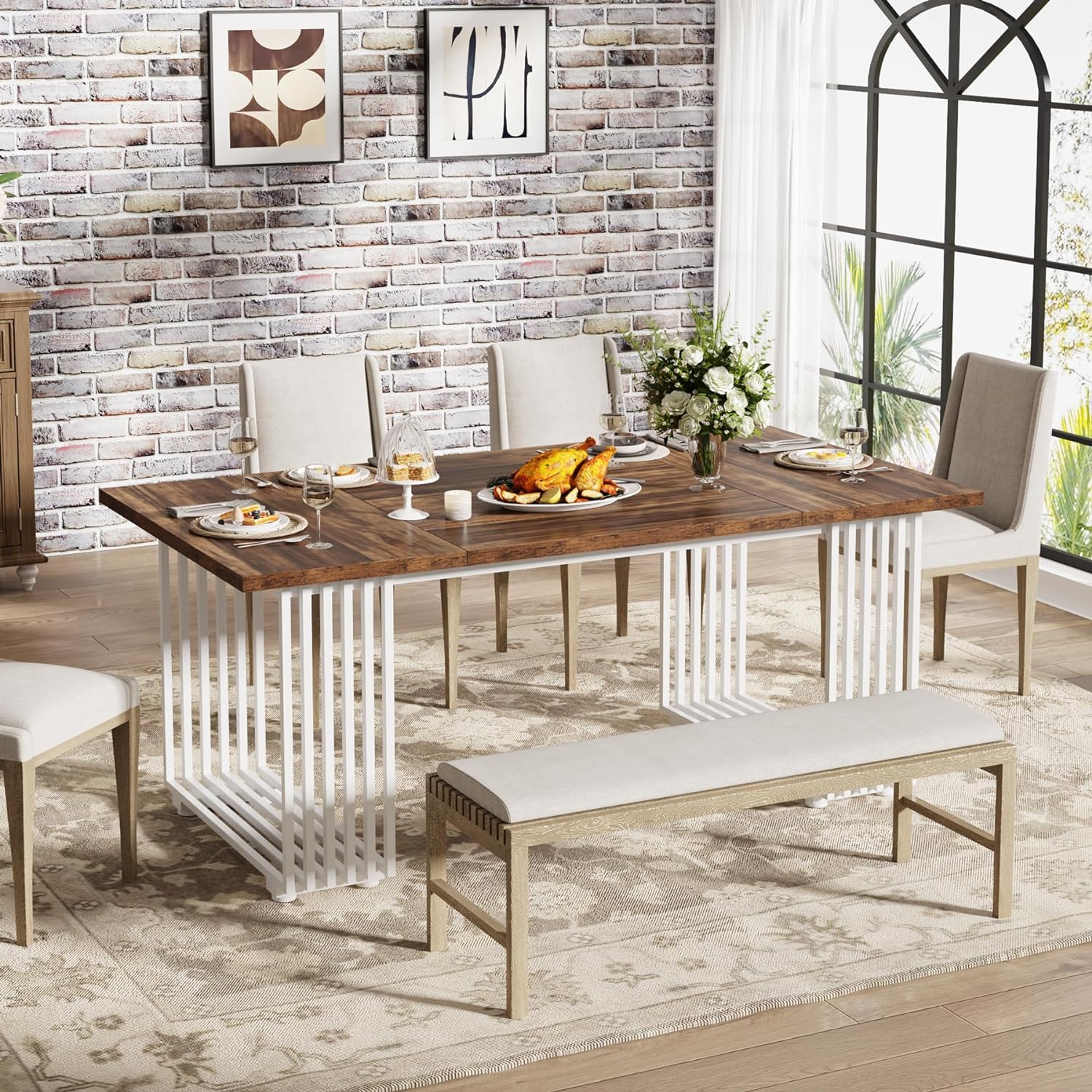 Tribesigns 71" Long Wooden Dining Room Table, Modern Dining Table for 6