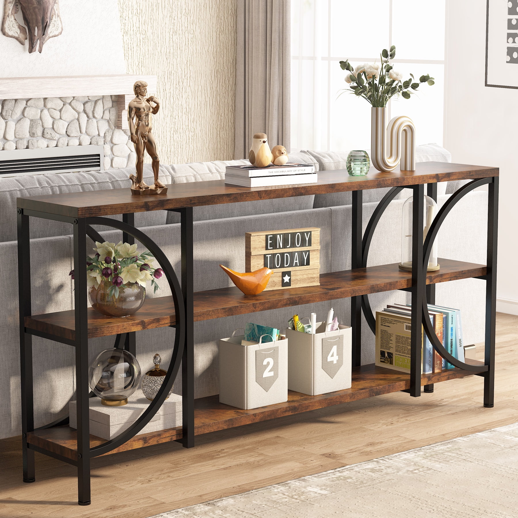 Industrial Narrow Console Table with Storage Shelves Bangladesh Ubuy - Main Image