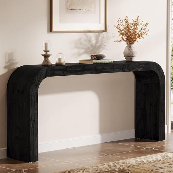 Tribesigns 71" Solid Wood Console Table, Waterfall Sofa Table with Curved Corners for Hallway, Behind Couch