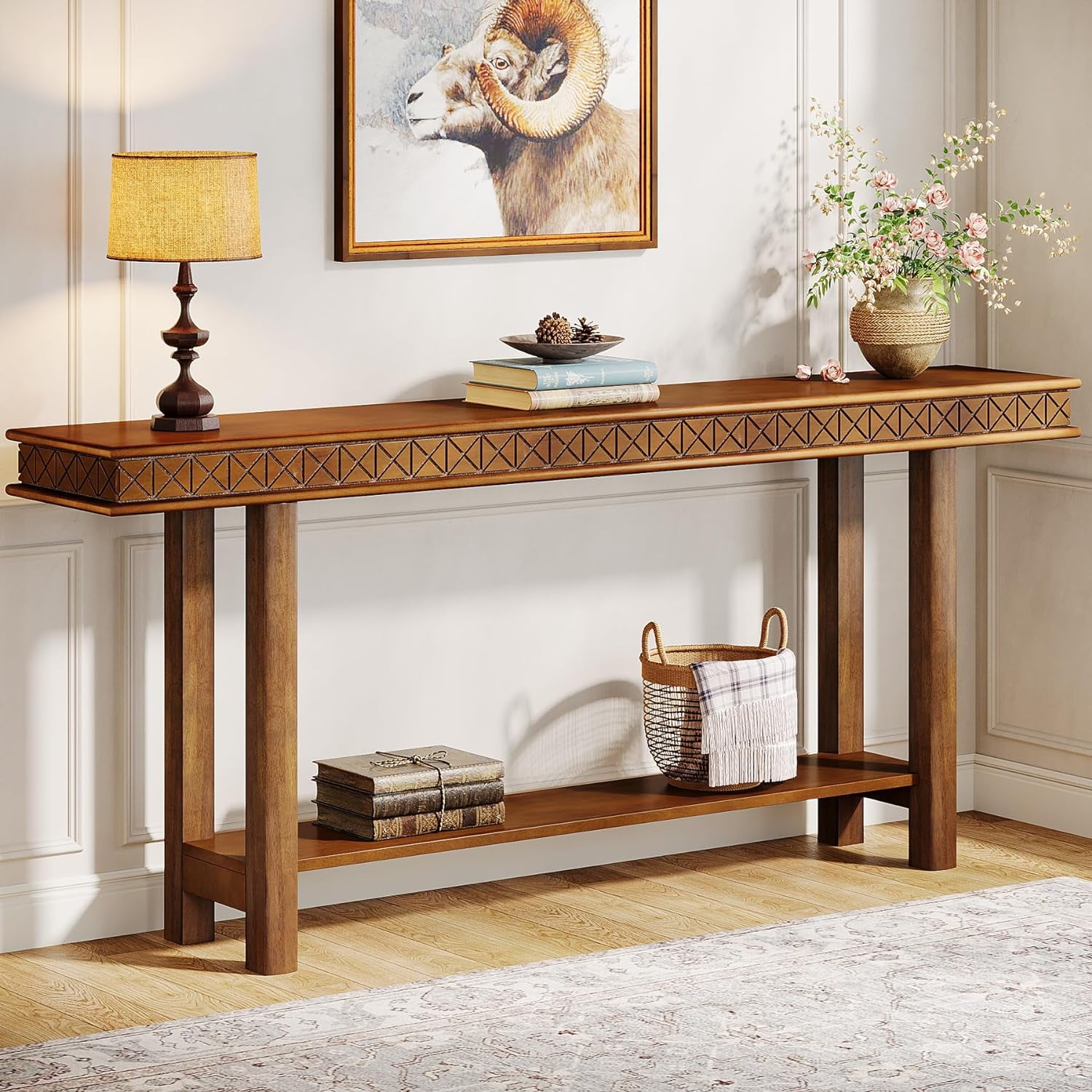 Tribesigns 71 inch Extra Long Console Table, 2 Tier Wood Sofa Table for ...