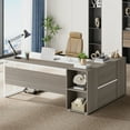 thumbnail image 1 of Tribesigns 71 inch L Shaped Executive Desk with Cabinet Storage, Rustic Brown Business Furniture Desk Workstation with Shelves for Home Office, 1 of 10