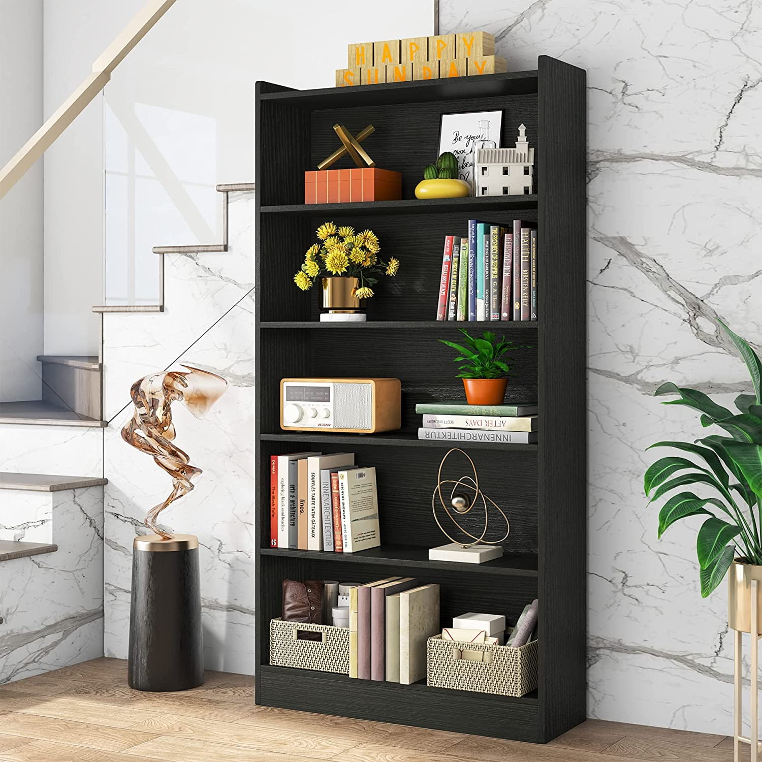 Black modern bookshelf discount