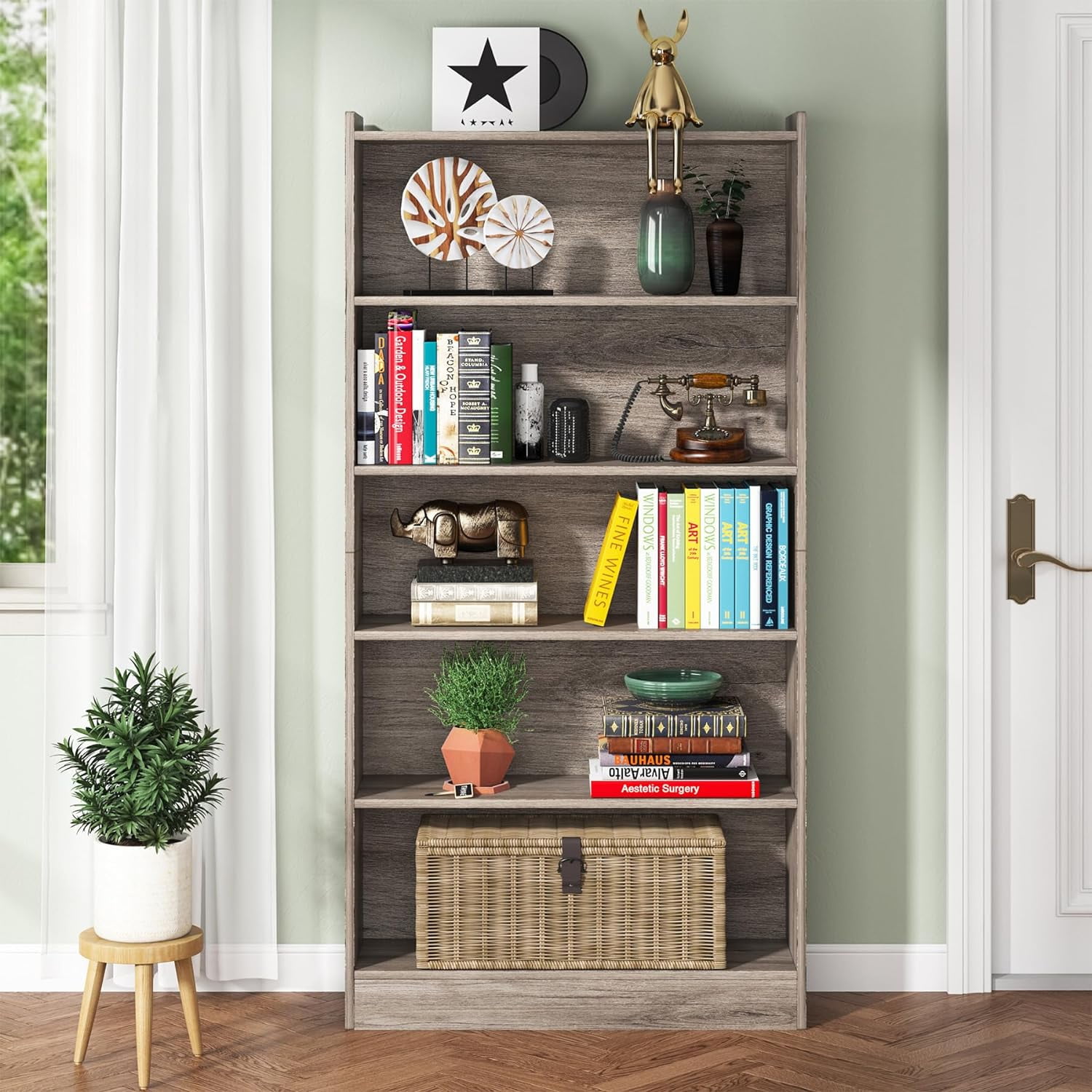 Tribesigns 72inch 6Tier Modern Bookcase, Gray Library Bookshelf with