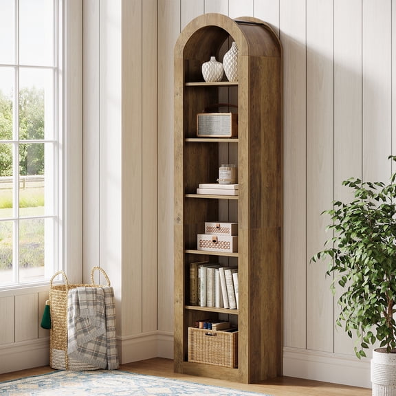 Tribesigns 74.8" Tall Arched Bookshelf, 6-Tier Narrow Open Bookcase, Floor Standing Corner Display Shelves Storage Organizer for Small Space, Home Office, Living Room