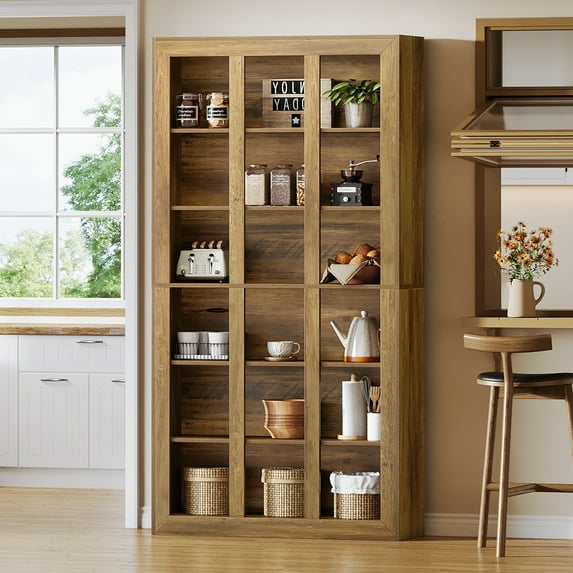 Tribesigns 74.8" Tall Farmhouse Kitchen Pantry, 6-Tier Storage Cabinet for Food, Dishes & More, Rustic Wooden Kitchen Cabinet for Dining Room, Living Room (Brown)
