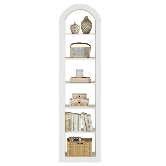 Tribesigns 74.8" Tall White Arched Bookshelf, 6-Tier Narrow Open Bookcase, Floor Standing Corner Display Shelves Storage Organizer for Small Space, Home Office, Living Room
