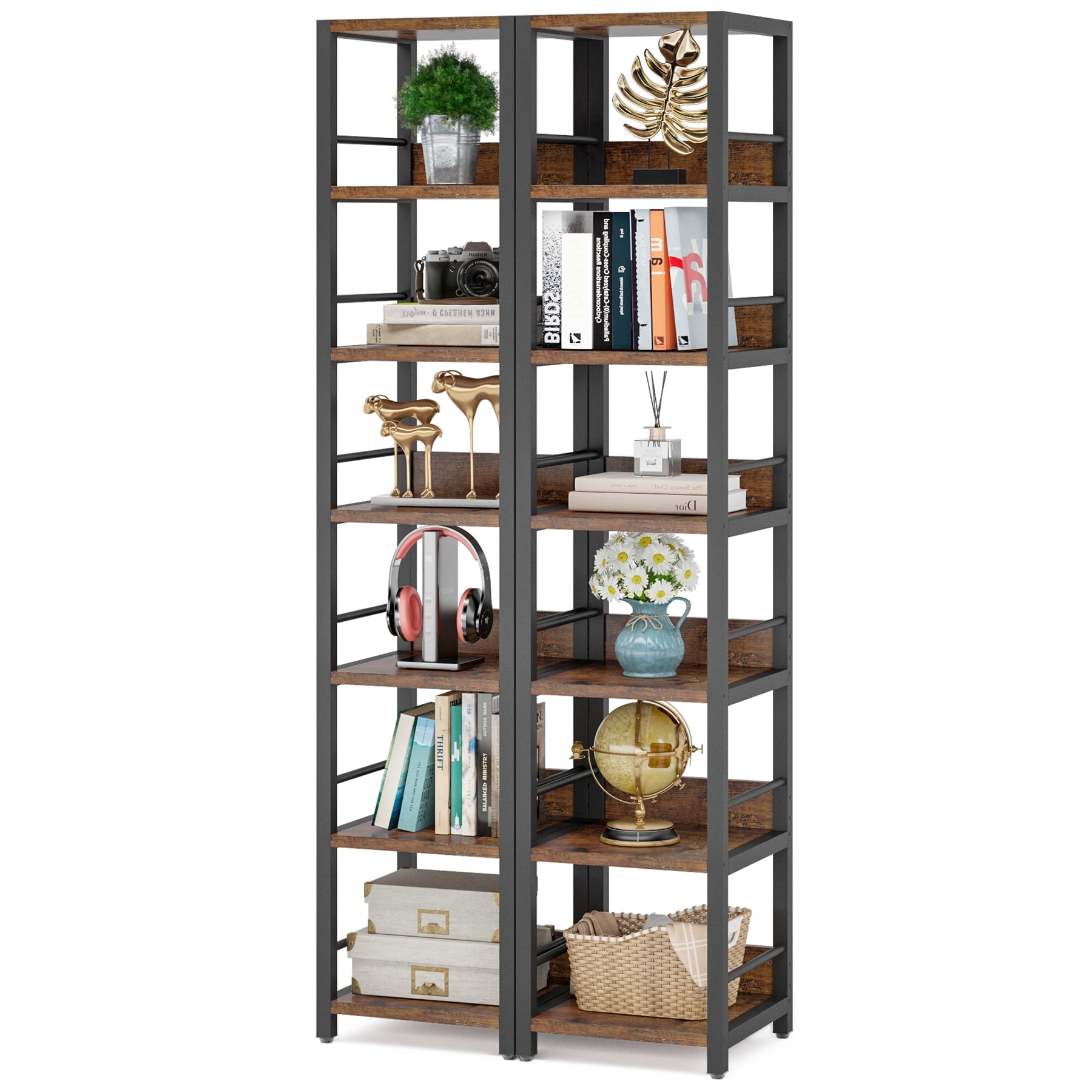 Tribesigns 6-Tier Corner Shelf, 75 Inch Tall Narrow Bookshelf Storage Rack,  Etagere Shelves Display Stand for Small Spaces, Rustic Open Bookcase