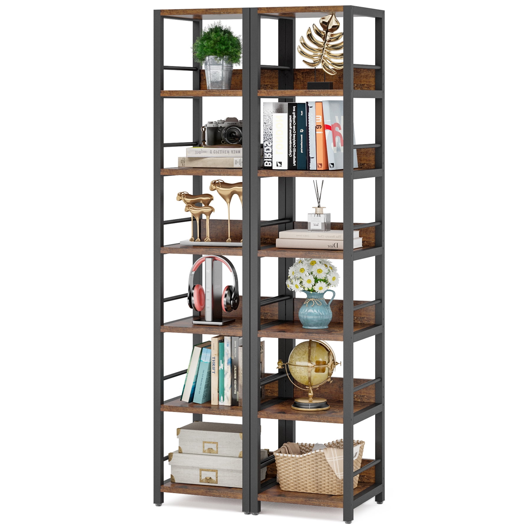 6-Tier Corner Shelf, 71 inch Tall Corner Bookshelf for Small SpaceRustic  Brown in 2023