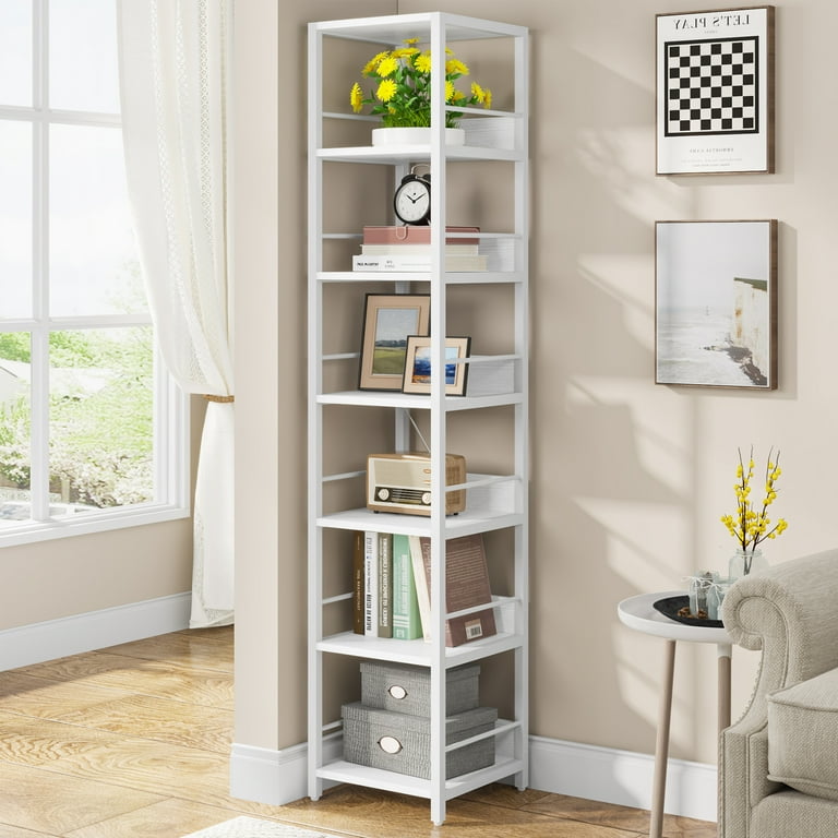 Tribesigns 75 Tall Narrow Bookshelf for Small Spaces 6 Tier Corner Storage Rack Open Bookcase for Home Office White