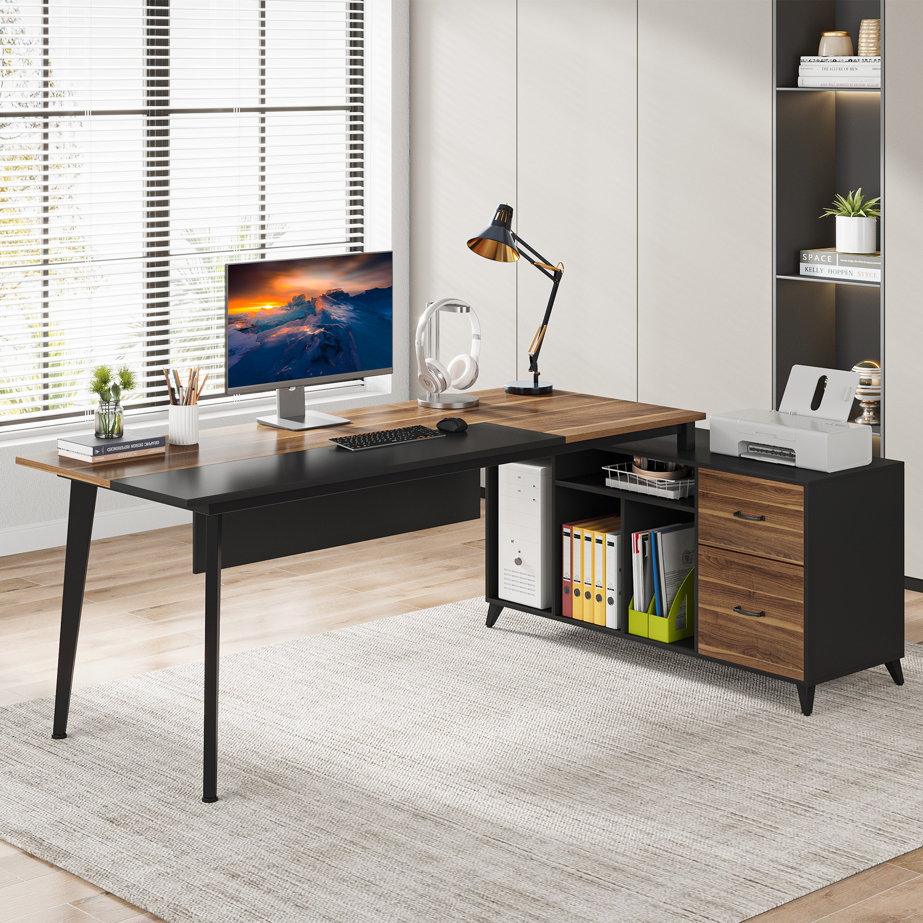 Tribesigns 78.74 L-Shaped Computer Desk with File Cabinet