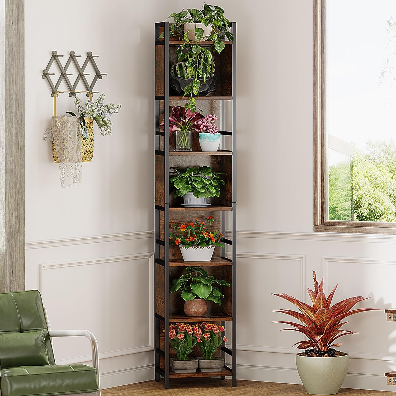 Tribesigns 77.6" Tall Narrow Bookcase with Led Strip, 7 Tier Corner