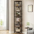 thumbnail image 1 of Finmind 7 Tier Tall Industrial Corner Bookcase, Engineered Woods Brown, 13.78" x 13.78" x 78.7", 1 of 7