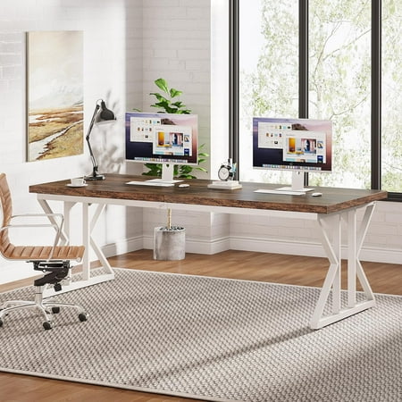 Tribesigns 78.7-Inch Executive Desk, Large Computer Office Desk, Industrial Study Writing Table for Home Office(Brown/White)