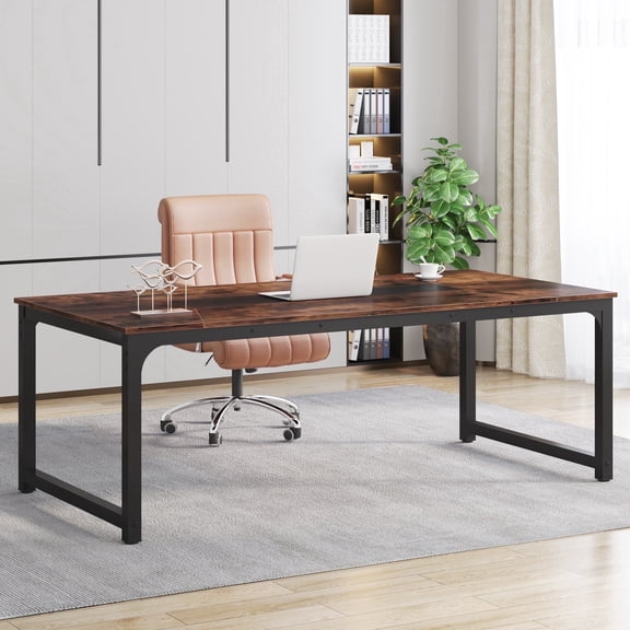 Finmind 78.7 Inch Large Computer Table, Modern Sturdy Writing Desk for Home Office, Rustic Brown