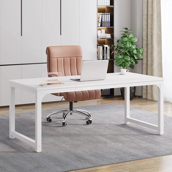 Finmind 78.7 Inch Large Computer Table, Modern Sturdy Writing Desk for Home Office, White