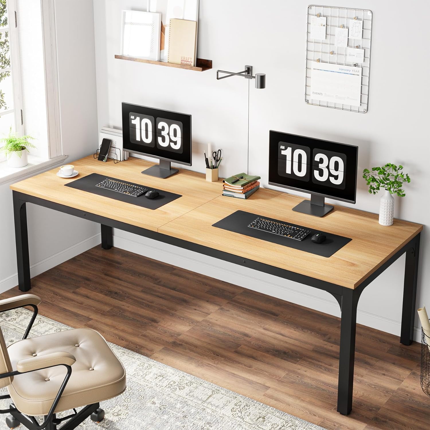 Tribesigns Collection Industrial Tow Person Workstation Adjustable Desk, Black