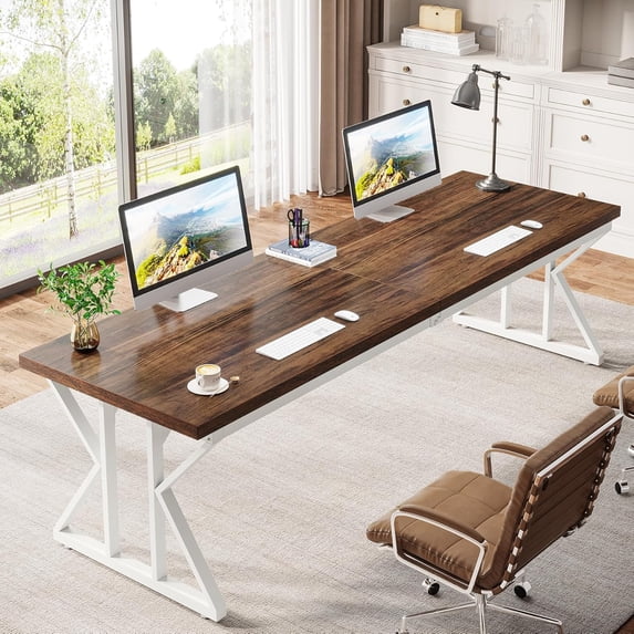 Tribesigns 78.7 Inches Long Computer Desk, Two Person Desk Large Executive Office Desk, Double Desk Study Writing Table for Home Office (Brown)