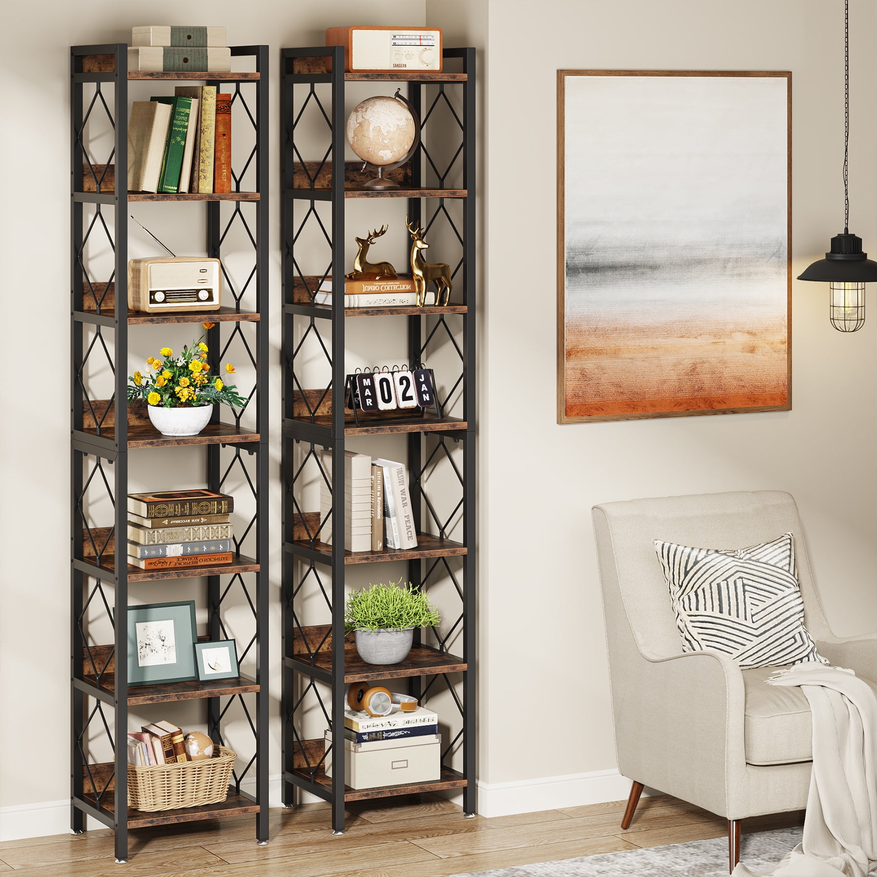 Tribesigns 7-Tier Tall Narrow Bookshelf, Freestanding Corner