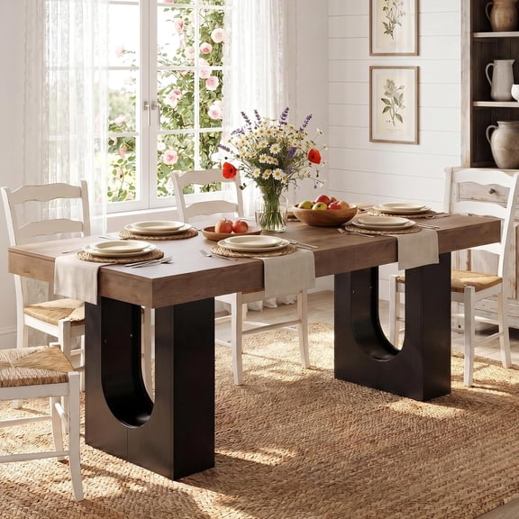 Tribesigns 78.7" Rectangular Dining Table for 6-8 People, Farmhouse Kitchen & Dining Room Table with Sculptural Pedestal Base