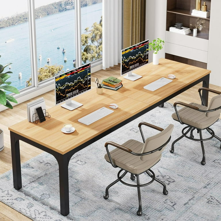 Tribesigns 78.7 inches 2 Person Desk Extra Long Computer Desk Double Desk Workstation with Adjustable Foot Pads for Home Office Table Oak
