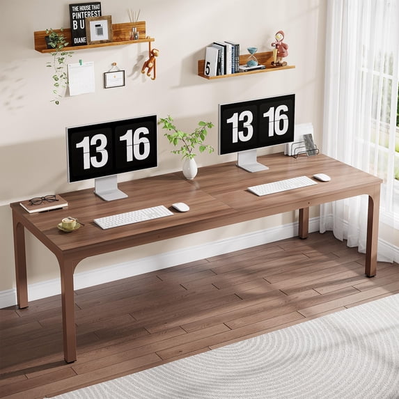 Tribesigns 78.7 inches Extra Long Computer Desk 2 Person, Extra Wide Double Office lndustrial Writing Workstation with Adjustable Foot Pads for Home Office Table, Brown