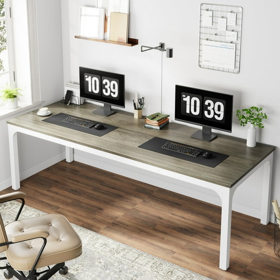Tribesigns 78.7 inches Extra Long Computer Desk 2 Person, Extra Wide Double Office lndustrial Writing Workstation with Adjustable Foot Pads for Home Office Table, Taupe