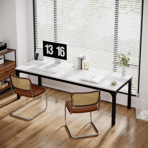Tribesigns 78.7 inches Extra Long Computer Desk 2 Person, Extra Wide Double Office lndustrial Writing Workstation with Adjustable Foot Pads for Home Office Table, White & Black