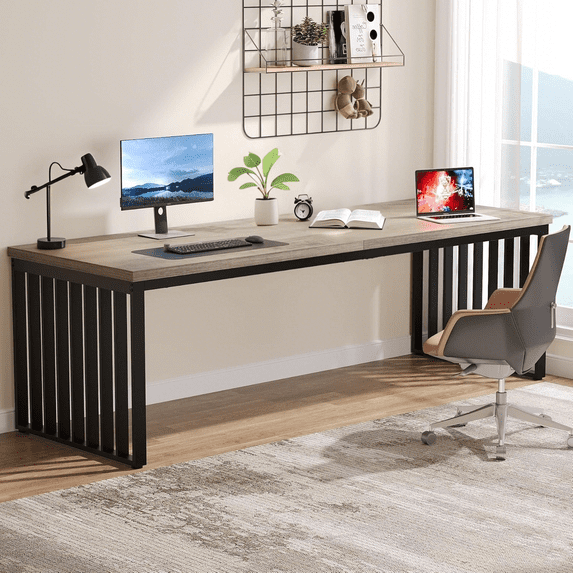 Tribesigns 78.74" Extra Long Computer Desk 2 Person Desk, Double Long Desk with Heavy Duty Metal Frame for Home Office, Gray & Black