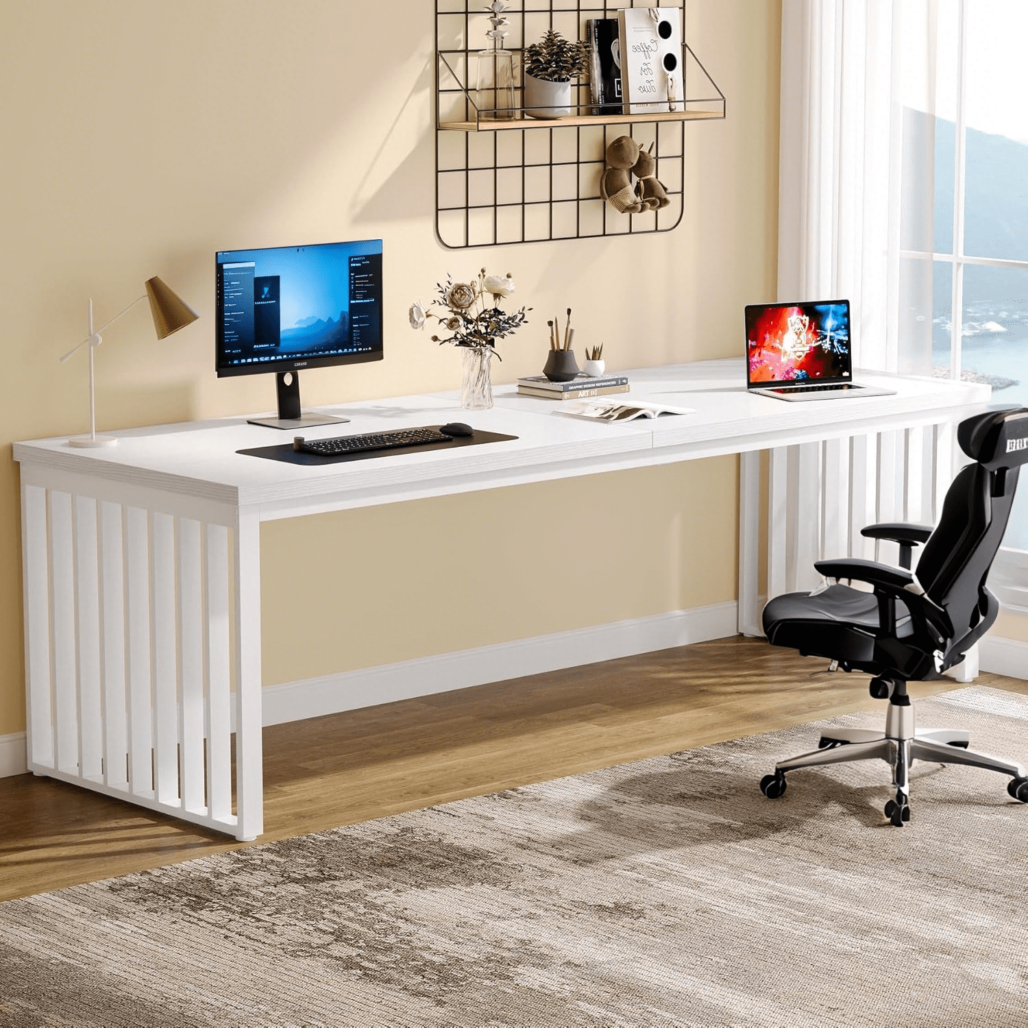 Tribesigns 78.74" Extra Long Computer Desk 2 Person Desk, Double Long Desk with Heavy Duty Metal Frame for Home Office, White