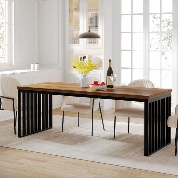 Tribesigns 78.74" Long Rectangle Dining Table, Industrial Dining Table for 6-8 Person, Wood Kitchen Table with Heavy Duty Metal Frame (Without Chair)