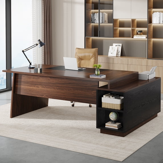 Tribesigns 78-Inch Executive Office Desk: Modern L-Shaped Desk with File Cabinet and Storage Shelves, Large Wood Computer Desk for Home Office