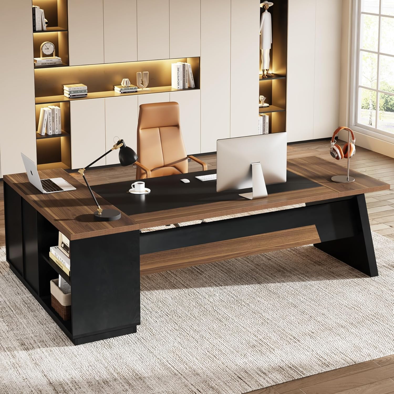 事務机・学習机 TRUCK FURNITURE SUTTO DESK Tribesigns 78-Inch L-Shaped Executive Desk with Drawers & File