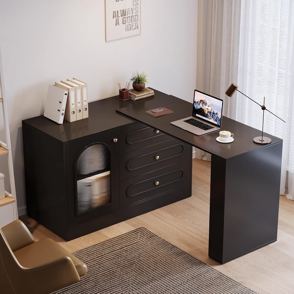 Tribesigns 78" L Shaped Desk with Storage, Modern Corner Desk with Drawers for Small Space for Home Office Bedroom (Black)