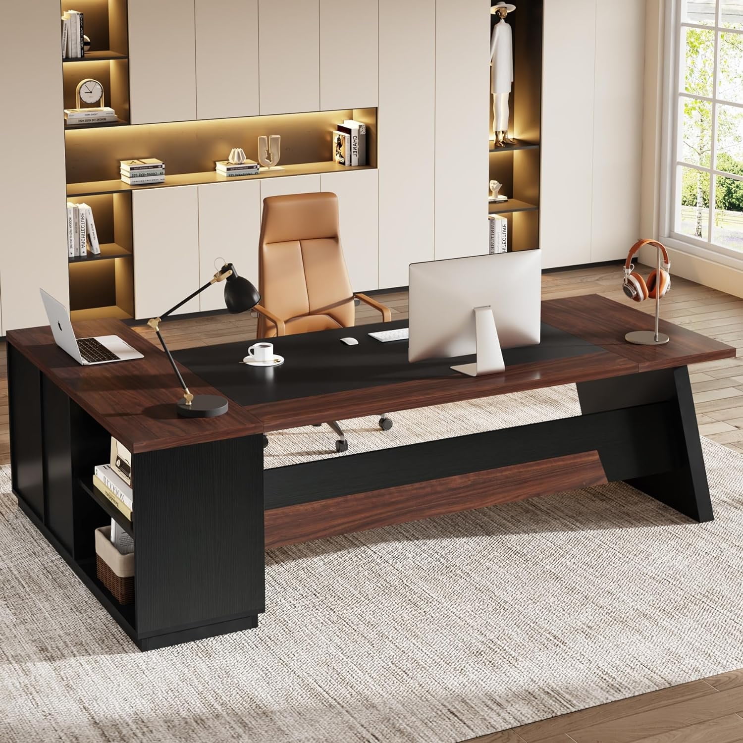 Tribesigns 78" L-Shaped Executive Desk, Large Office Desk with Drawers and Lateral File Cabinet
