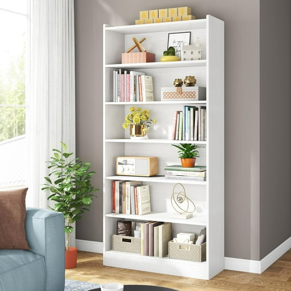 Tribesigns 78-inch 7-Tier Modern Bookcase, White Library Bookshelf with Spacious Storage Shelves, Stylish Display Wood Shelving Unit for Bedroom, Living Room or Office