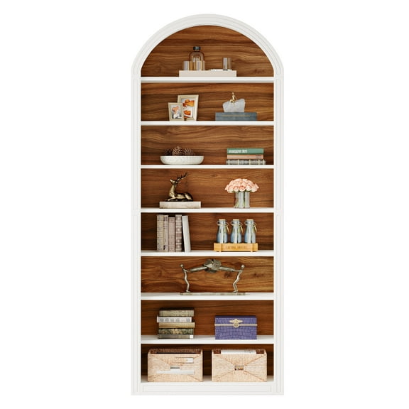 Tribesigns 79.5" White Arched Bookshelf, Modern Tall Arched Bookcase with Storage Shelves, 8-Tier Floor Standing Open Display Shelving Unit for Living Room, Bedroom, Home Office (White)