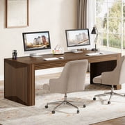 Tribesigns 79 Inch Computer Desk, Farmhouse Study Desk for Two Person, Wooden Extra Long Computer Desk, Writing Desk for Home Office, Living Room, Brown