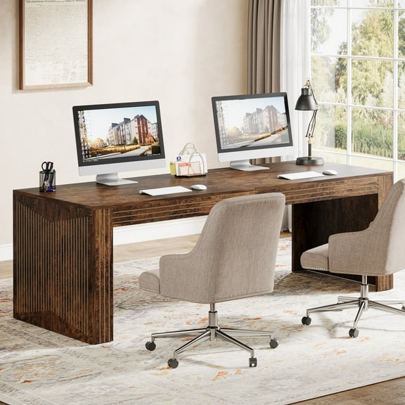 Tribesigns 79-Inch Extra Long Desk,Two Person Double Desk,Wooden Long Computer Desk Writing Table, Vintage Brown