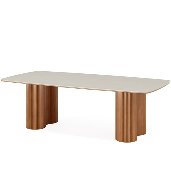 Tribesigns Modern Sintered Stone Conference Table Seats 6-8, 79 Inch Meeting Table with Solid Wood Legs for Home Office Company,Walnut