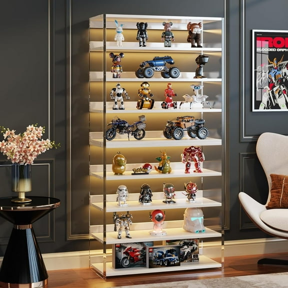 Tribesigns 8-Tier Acrylic Bookshelf, Modern Bookcase with Wood Shelves, 63" Display Storage Rack