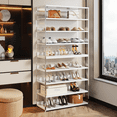 thumbnail image 1 of Tribesigns 8-Tier Acrylic Shoe Rack, 63" Modern Shoe Storage with Wood Shelves for 24-32 Pairs, White & Transparen, 1 of 7