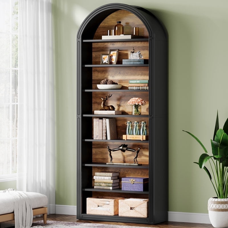Tribesigns 8-Tier Arched Bookshelf, 78.7" Modern White Arched Bookcase with Storage Shelves for Living Room, Bedroom (Black)