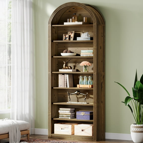 Tribesigns 8-Tier Bookcase, 78.7" Tall Bookshelf with Arched Top, Large Freestanding Wooden Open Bookcase Bookshelf, Modern Display Book Shelf for Living Room, Bedroom, Office, Library, Vintage Brown
