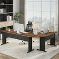 thumbnail image 1 of Tribesigns 83-In L-Shaped Executive Desk, Modern Reversible Office Computer Desk for Home Office (Brown), 1 of 7