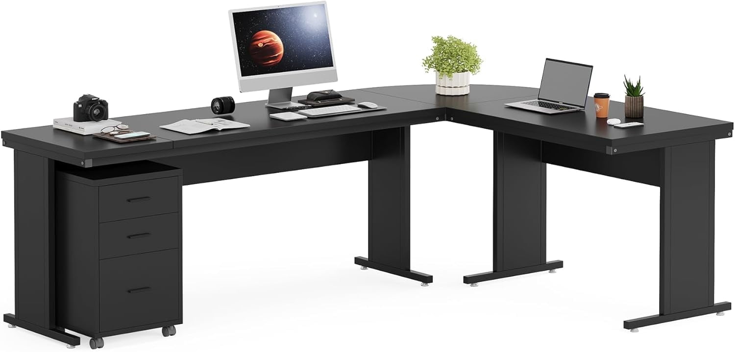 Tribesigns 83 Inch L-Shaped Office Desk, Large Executive Computer Desk with 3-Drawer File Cabinet, Industrial Corner Desk with Storage Drawers, Business Furniture Work Desk for Home Office (Black)